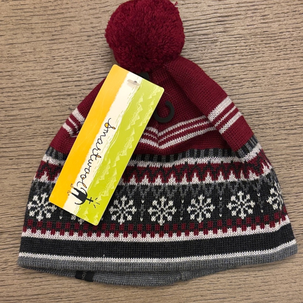 Smartwool Kids Red and Gray Fair Isle Pom Beanie